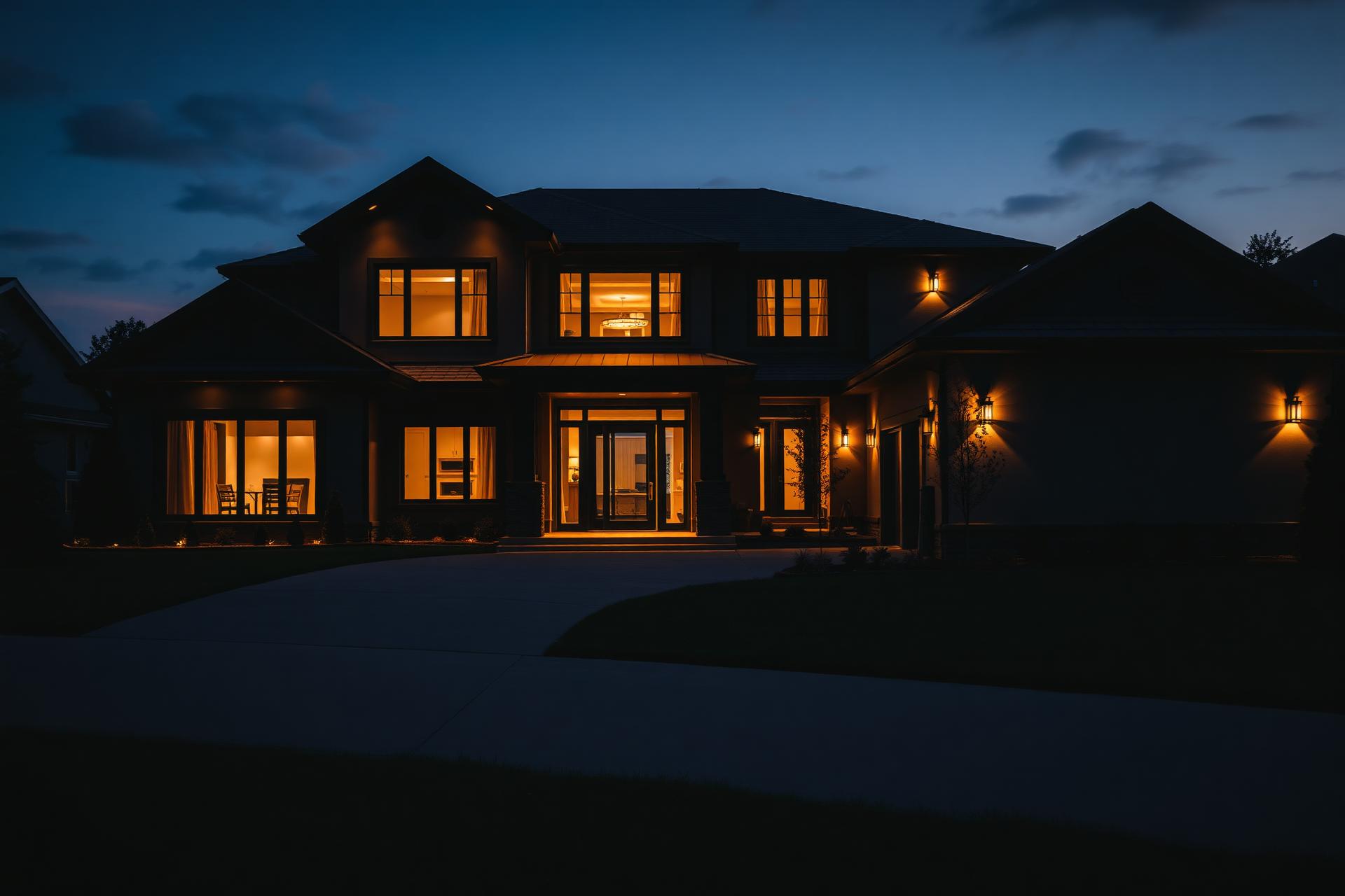 Modern home at dusk